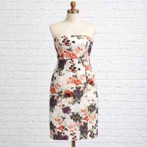 J. Crew Collection Strapless Floral Sheath Dress Size 4 Boned Bodice Wedding